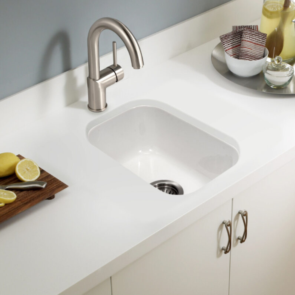 Houzer Platus PTB-1318-WH 13" White Single Undermount Fire Clay Sink