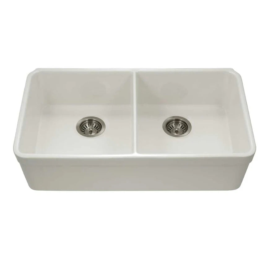 Houzer Platus PTU-3200-BQ 32" Biscuit Double Bowl Fireclay Farmhouse Sink