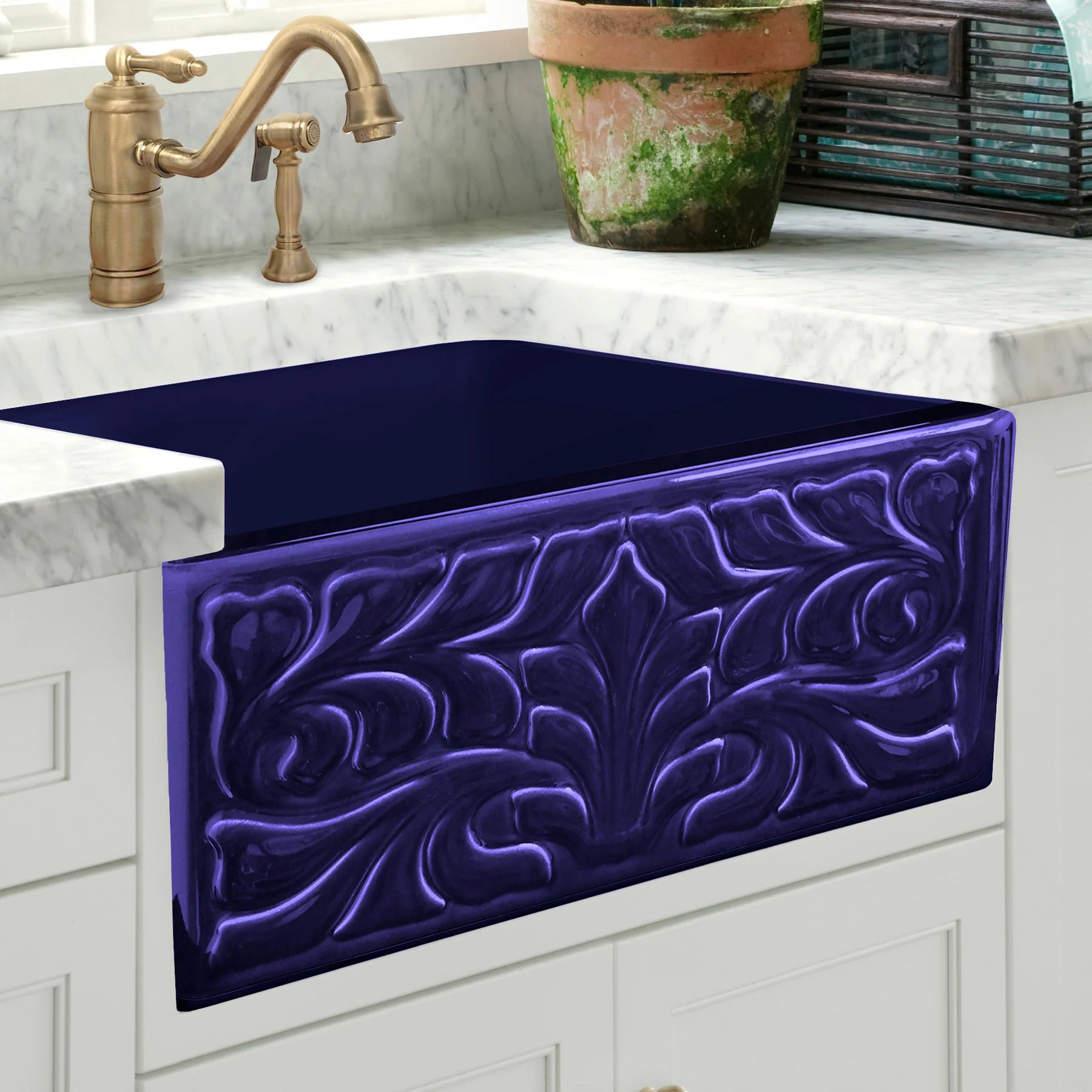 Whitehaus WHFLGO3018 30" Blue Single Reversible Gothichaus Fireclay Farmhouse Sink