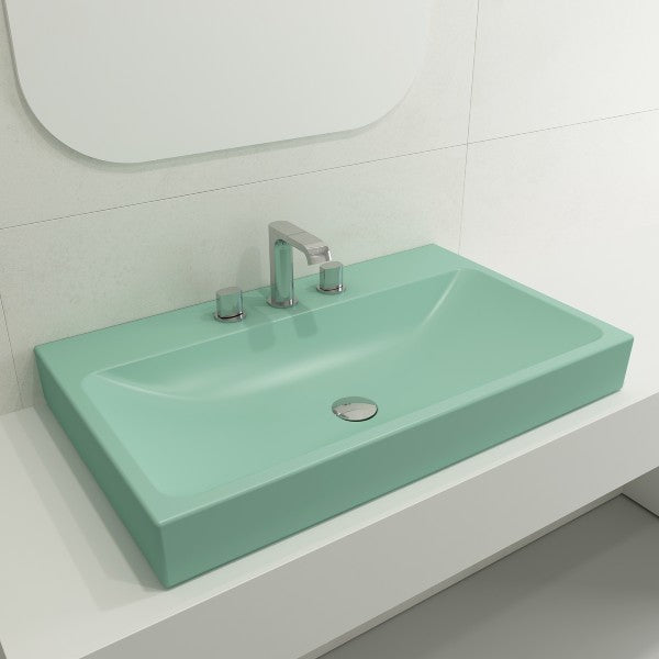 BOCCHI Scala Arch 32" Matte Mint Green 3 Hole Wall-Mounted Fireclay Bathroom Sink