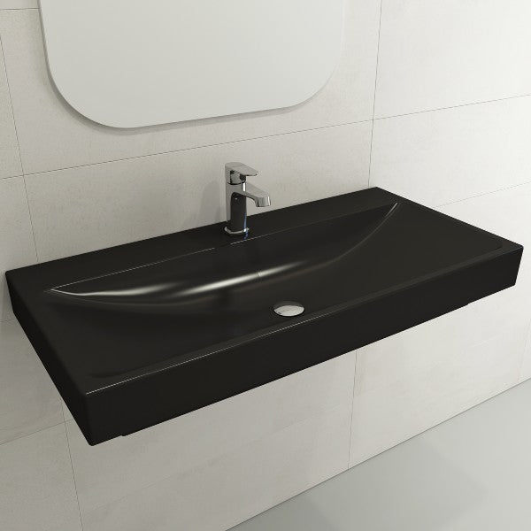 BOCCHI Scala Arch 39" Matte Black 1-Hole Wall-Mounted Fireclay Bathroom Sink