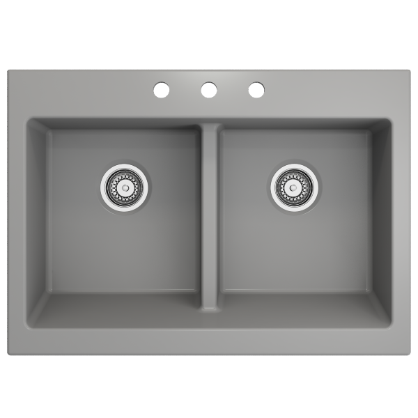 Bocchi Nuova 34" Matte Gray Double Bowl Fireclay Drop-In Sink w/ Grids and Strainers