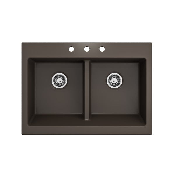 Bocchi Nuova 34" Matte Brown Double Bowl Fireclay Drop-In Sink w/ Grids and Strainers