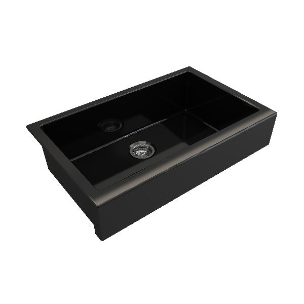 BOCCHI Nuova Pro 34" Black Single Bowl Fireclay Farmhouse Sink with Grid