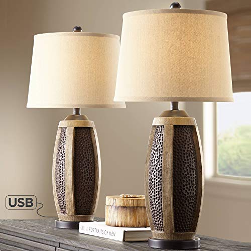 Set of 2 Industrial Rustic Farmhouse Small Table good Lamp Modern Black Table Lamps