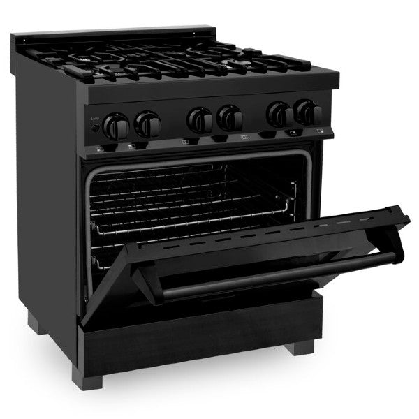 ZLINE 30" Black Stainless Steel 4.0 cu. ft. Dual Fuel Range w/ Gas Stove & Electric Oven