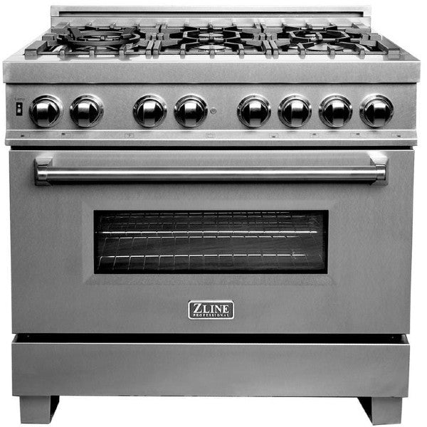 ZLINE 36" Stainless Steel Professional DuraSnow® Dual Fuel Freestanding Range